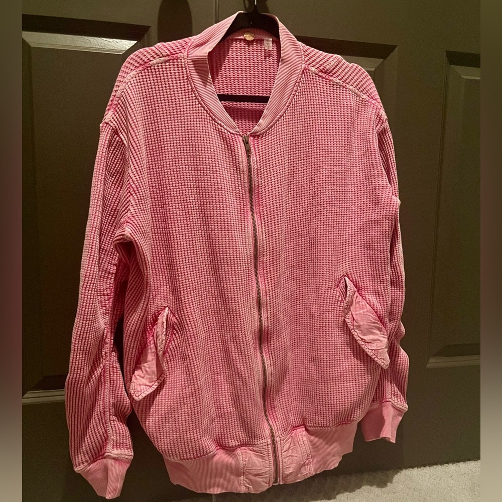 Free people waffle knit zip up